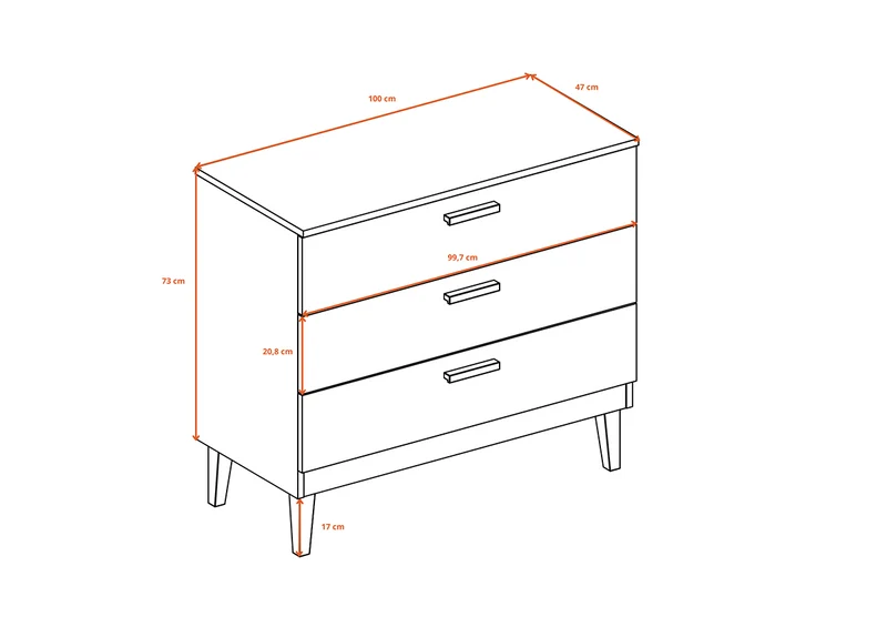 Commode 3 tiroirs Denver - Gris