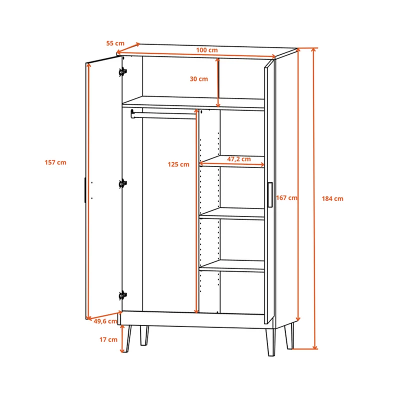 Armoire 2 portes Denver - Gris