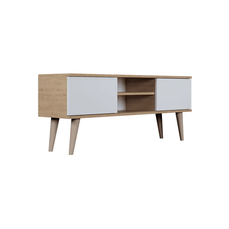 Meuble TV 120 cm Toronto - Blanc et bois
