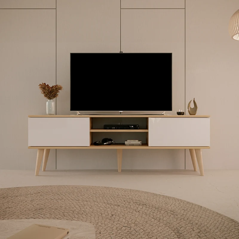 Meuble TV 160 cm Toronto - Blanc et bois
