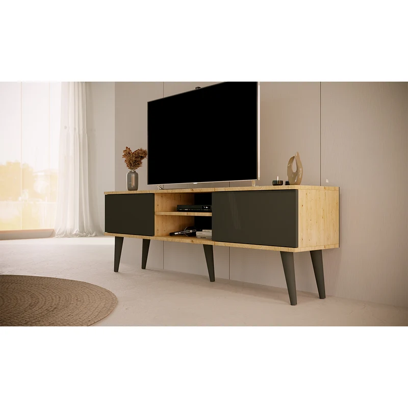 Meuble TV 160 cm Toronto - Noir et bois