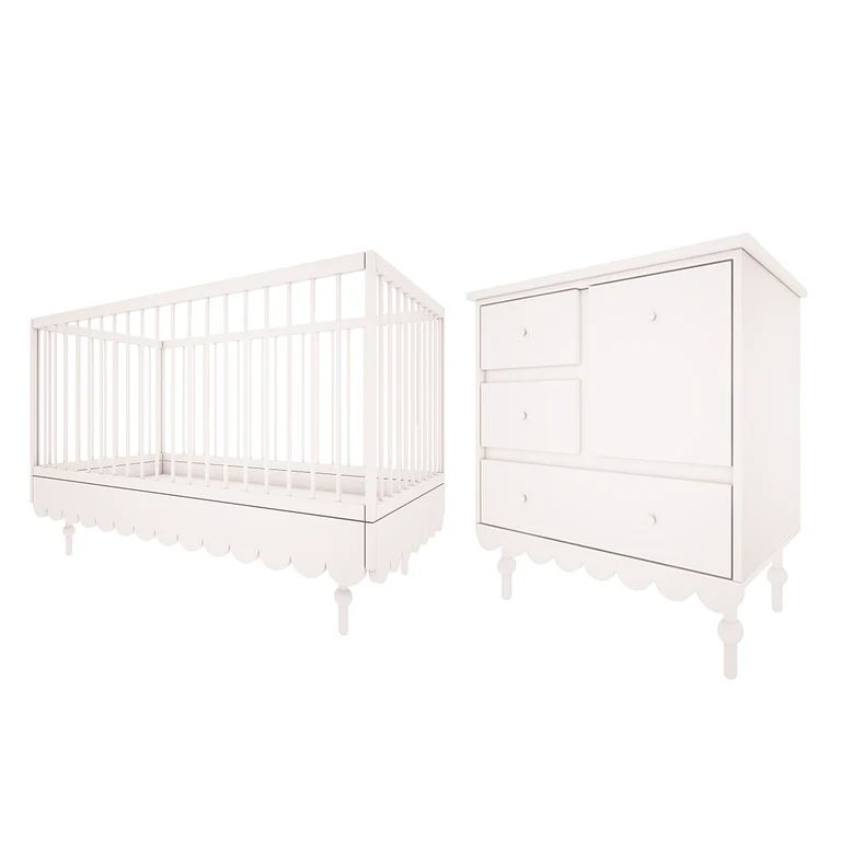 Lit évolutif 70x140 et commode 3 tiroirs Wood Luck Babushka Blanc