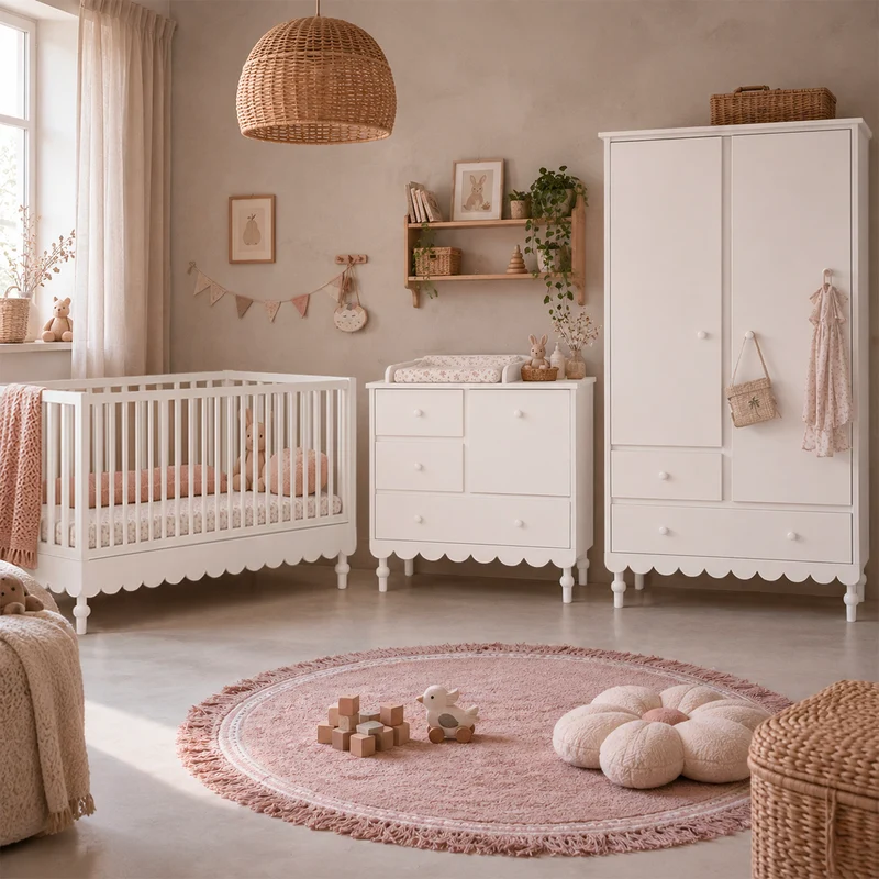 Lit évolutif 70x140 et commode 3 tiroirs Wood Luck Babushka Blanc