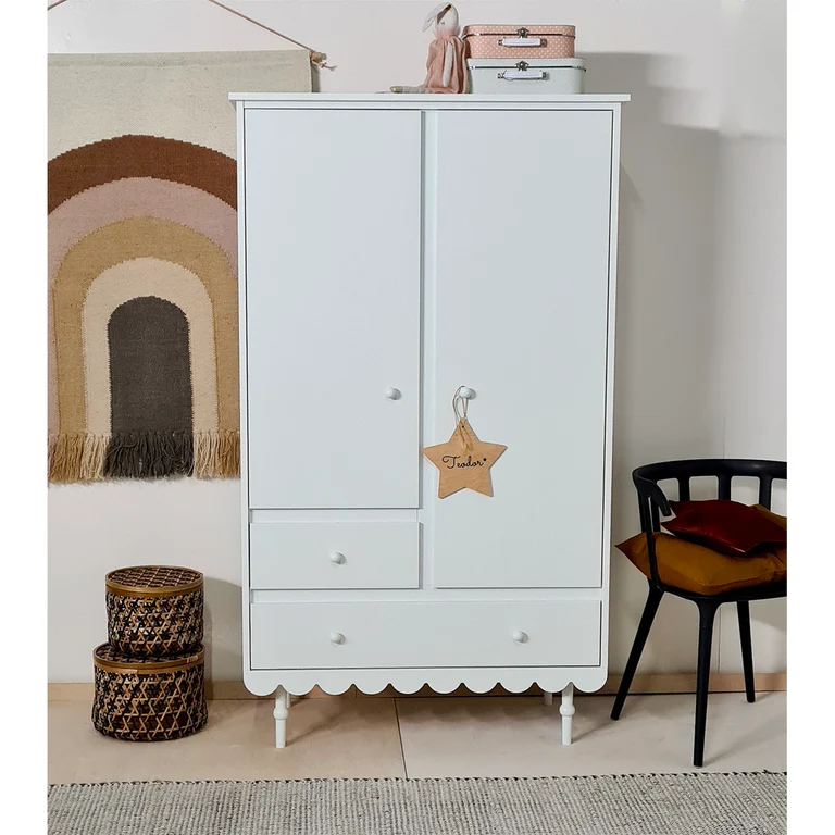 Armoire 2 portes 2 tiroirs Wood Luck Babushka Blanc