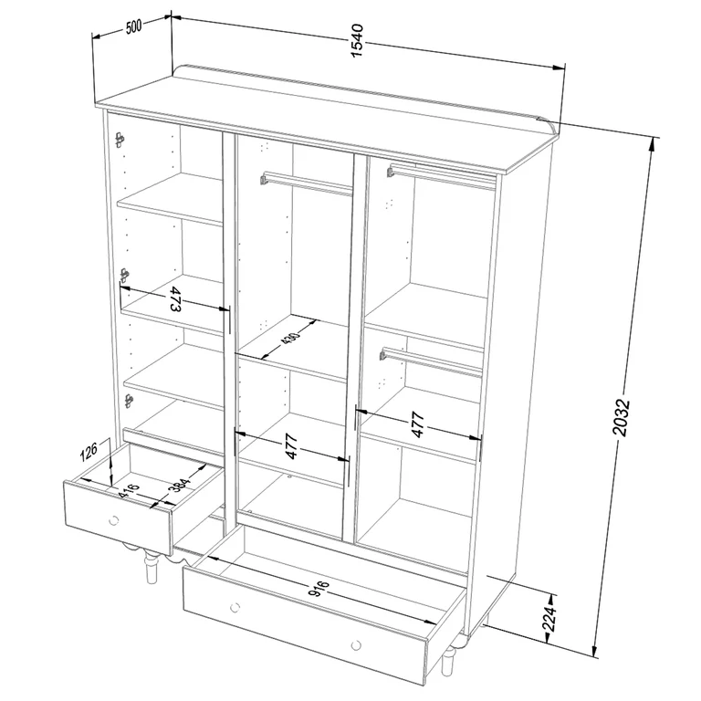 Armoire 3 portes 3 tiroirs Wood Luck Babushka Blanc