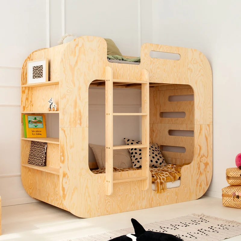 Lit superposé 90x190 échelle à gauche sommier inclus Nadège Bois