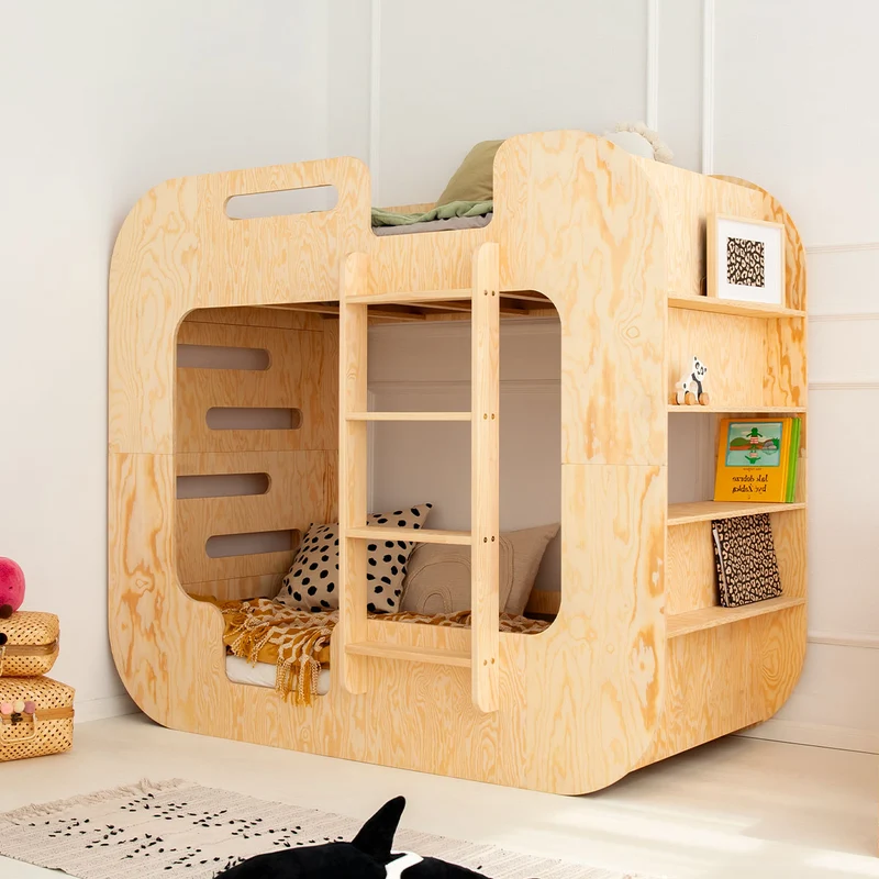 Lit superposé 90x190 échelle à droite sommier inclus Nadège Bois