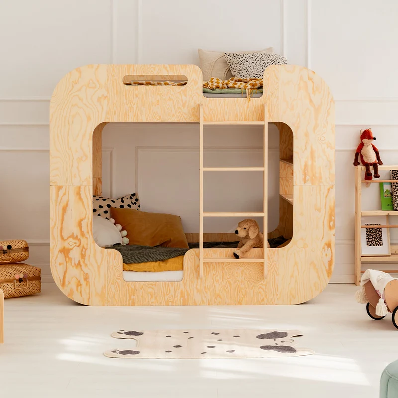 Lit superposé 90x200 échelle à droite sommier inclus Nadège Bois