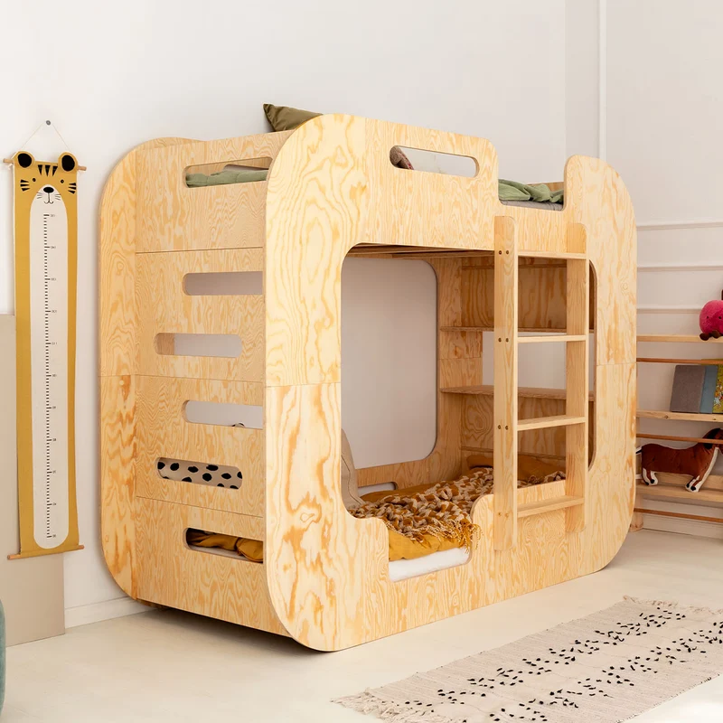 Lit superposé 90x200 échelle à droite sommier inclus Nadège Bois