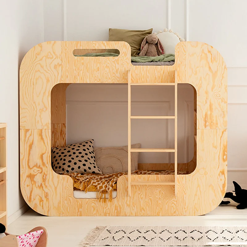 Lit superposé 90x200 échelle à droite sommier inclus Nadège Bois