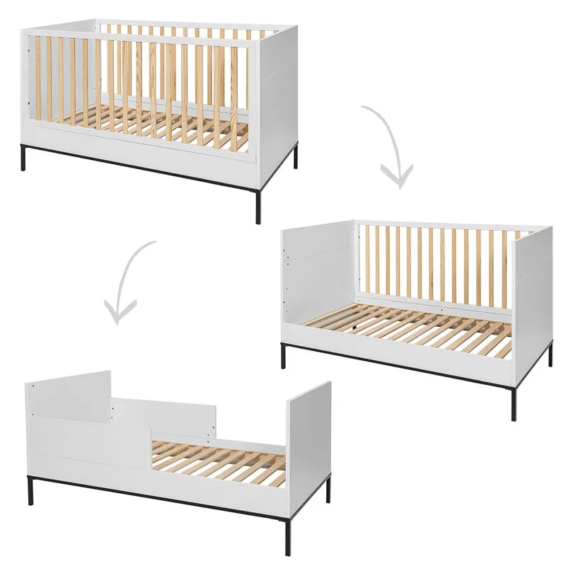 Lit évolutif 70x140 et commode 3 tiroirs Bellamy Lumi Blanc et noir