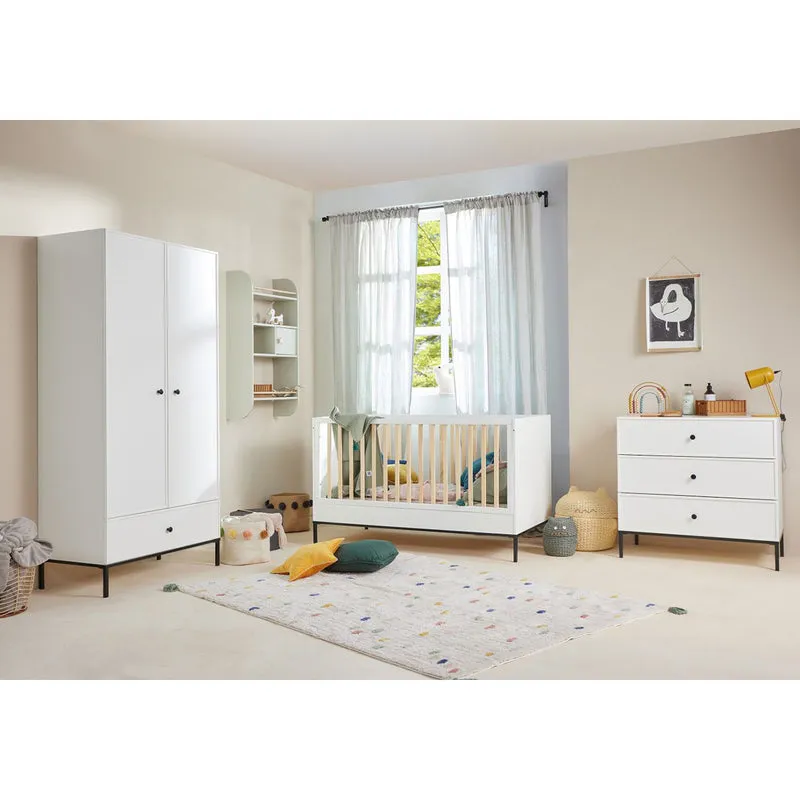 Lit évolutif 70x140 et commode 3 tiroirs Bellamy Lumi Blanc et noir
