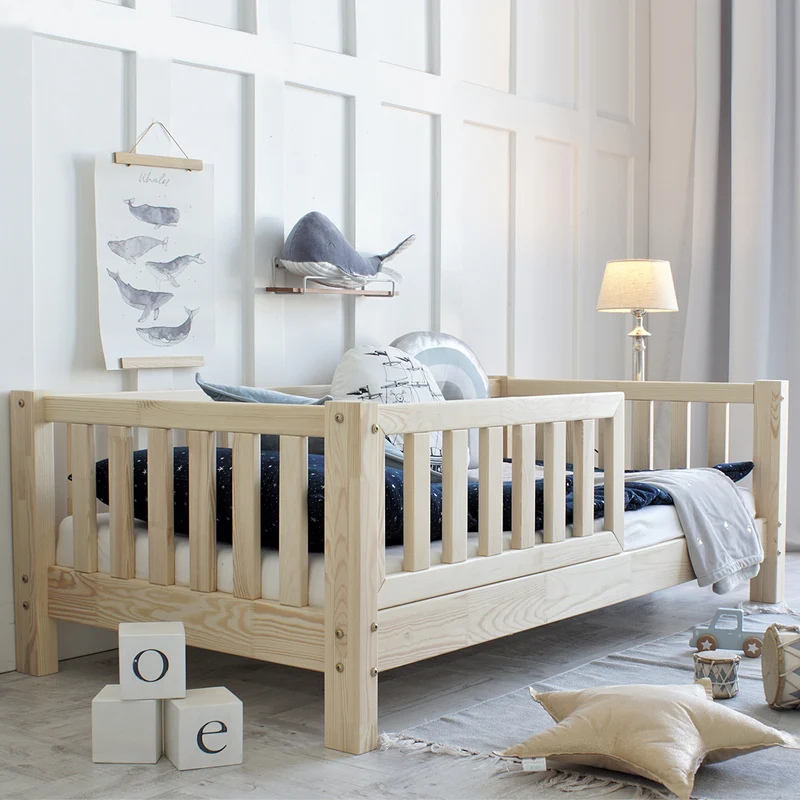 Lit 90x190 barrière et sommier inclus pieds 10 cm Agnès Bois