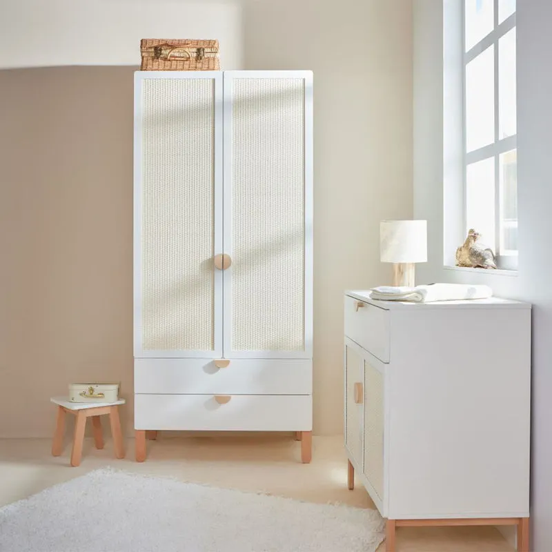 Commode 2 portes et armoire 2 portes Bellamy Laurie Blanc et bois
