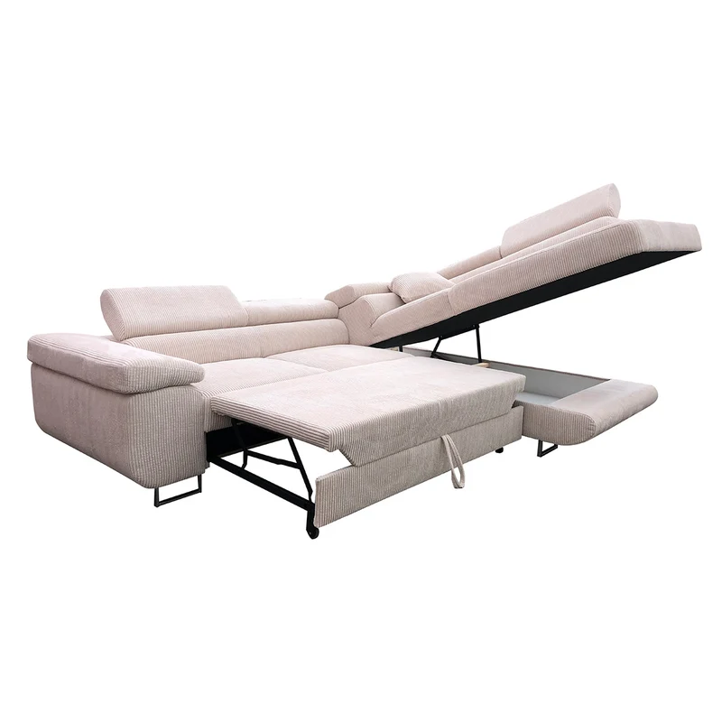 Canapé d'angle convertible droit 4 places coffre Martin velours côtelé Jaune