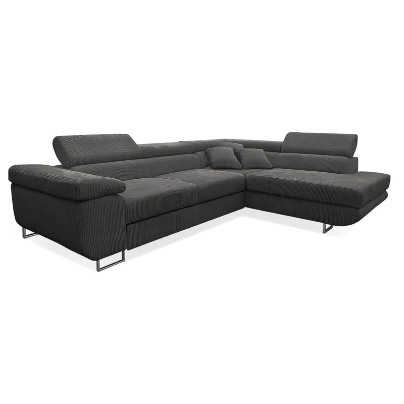 Canapé d'angle convertible droit 4 places coffre Martin velours côtelé Gris foncé