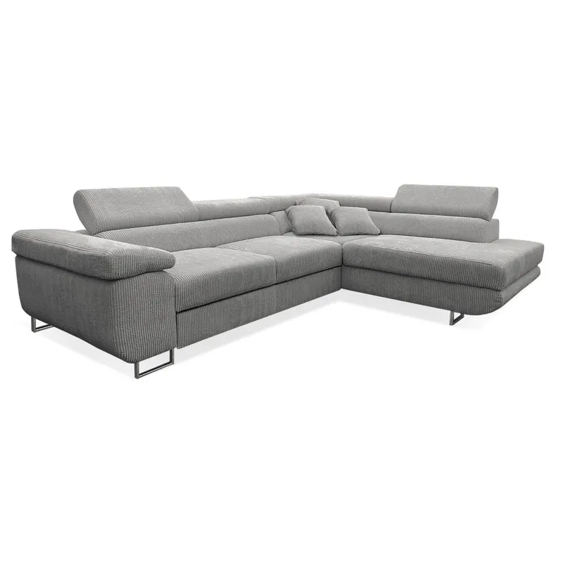 Canapé d'angle convertible droit 4 places coffre Martin velours côtelé Gris Clair