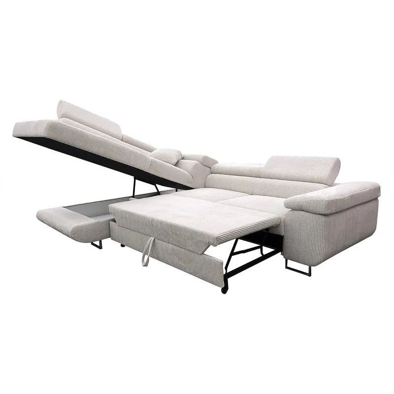 Canapé d'angle convertible gauche 4 places coffre Martin velours côtelé Gris Clair