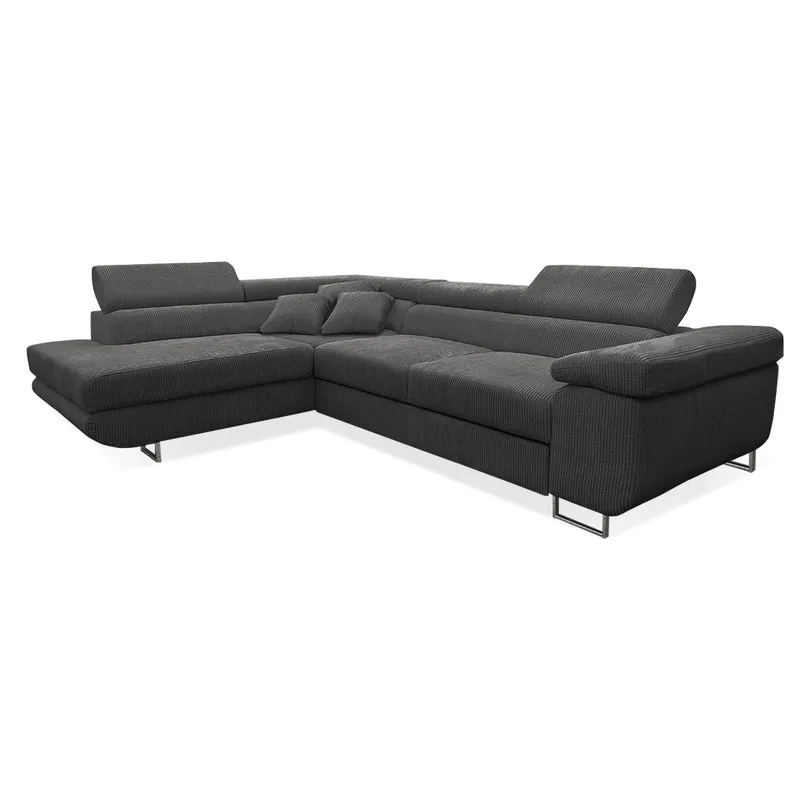 Canapé d'angle convertible gauche 4 places coffre Martin velours côtelé Gris foncé