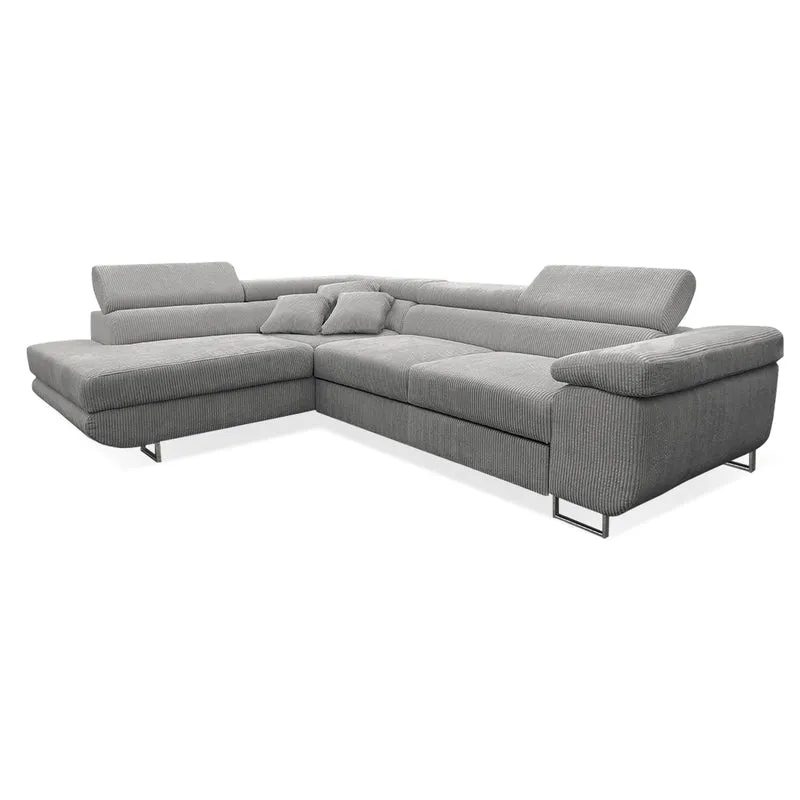 Canapé d'angle convertible gauche 4 places coffre Martin velours côtelé Gris Clair