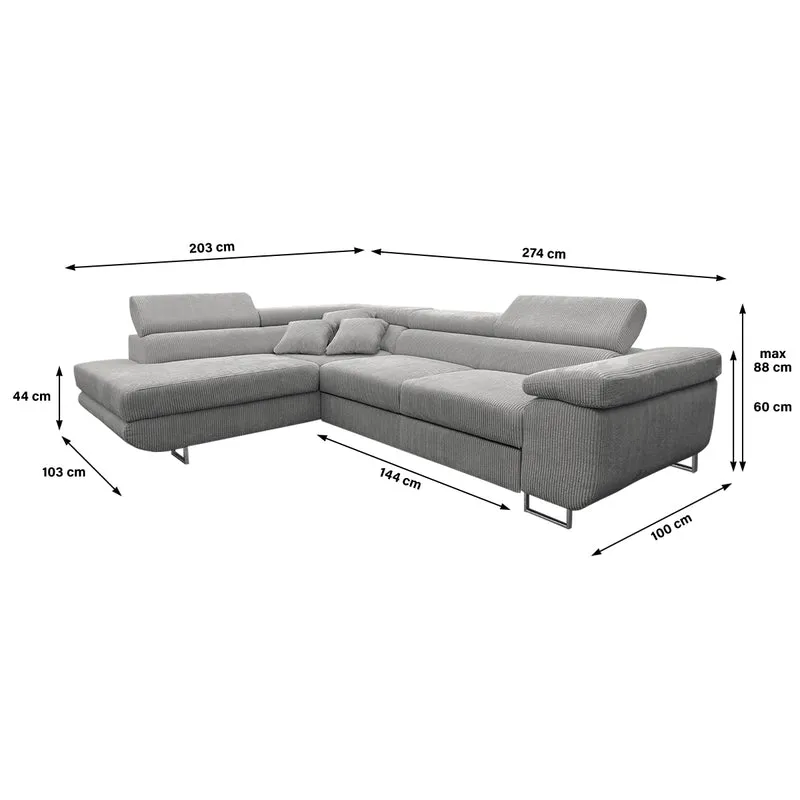 Canapé d'angle convertible gauche 4 places coffre Martin velours côtelé Gris Clair