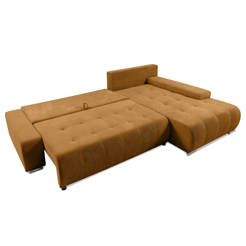 Canapé d'angle convertible droit 4 places coffre Jonas velours côtelé Jaune