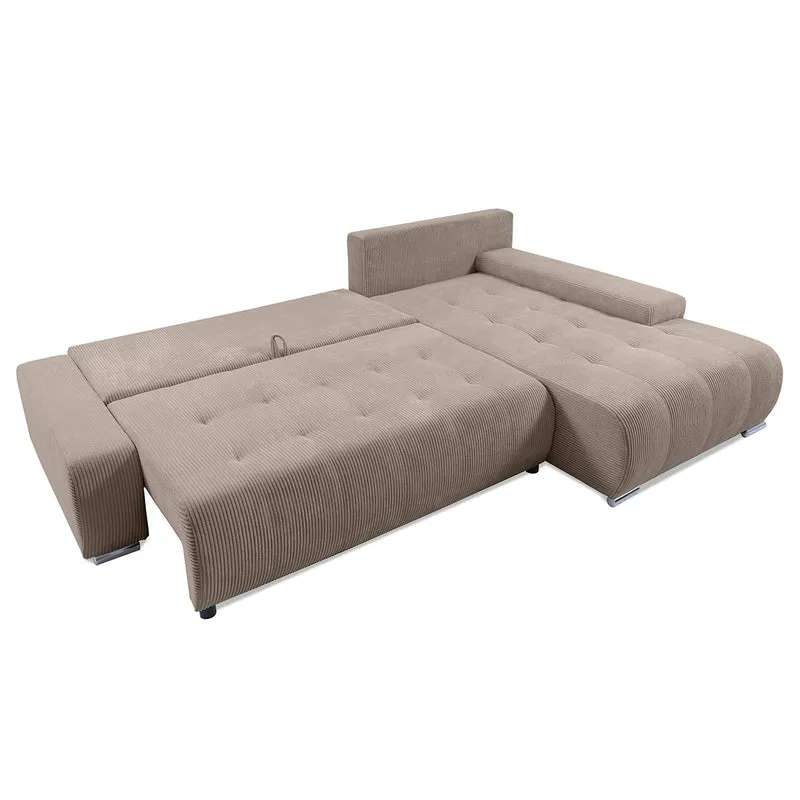 Canapé d'angle convertible droit 4 places coffre Jonas velours côtelé Taupe