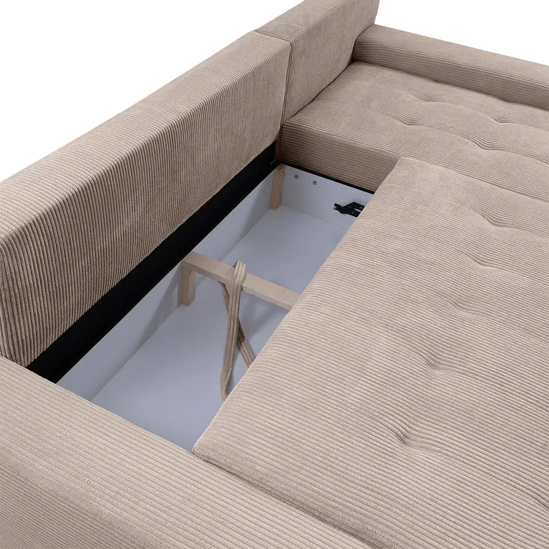 Canapé d'angle convertible droit 4 places coffre Jonas velours côtelé Taupe