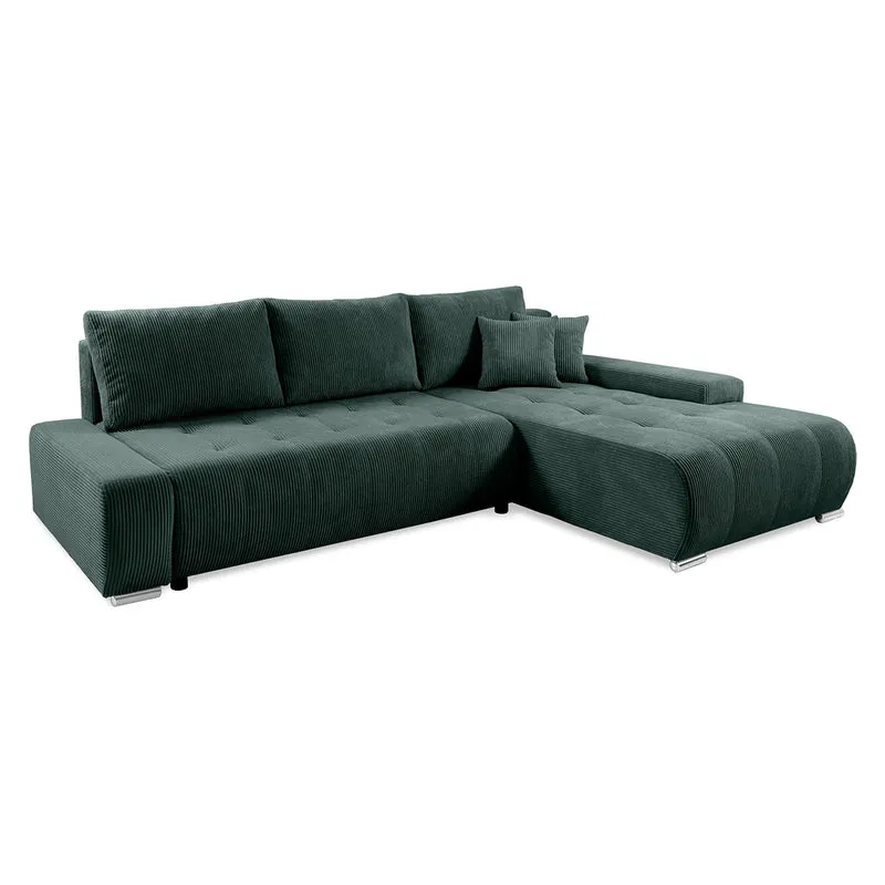 Canapé d'angle convertible droit 4 places coffre Jonas velours côtelé Vert Sapin