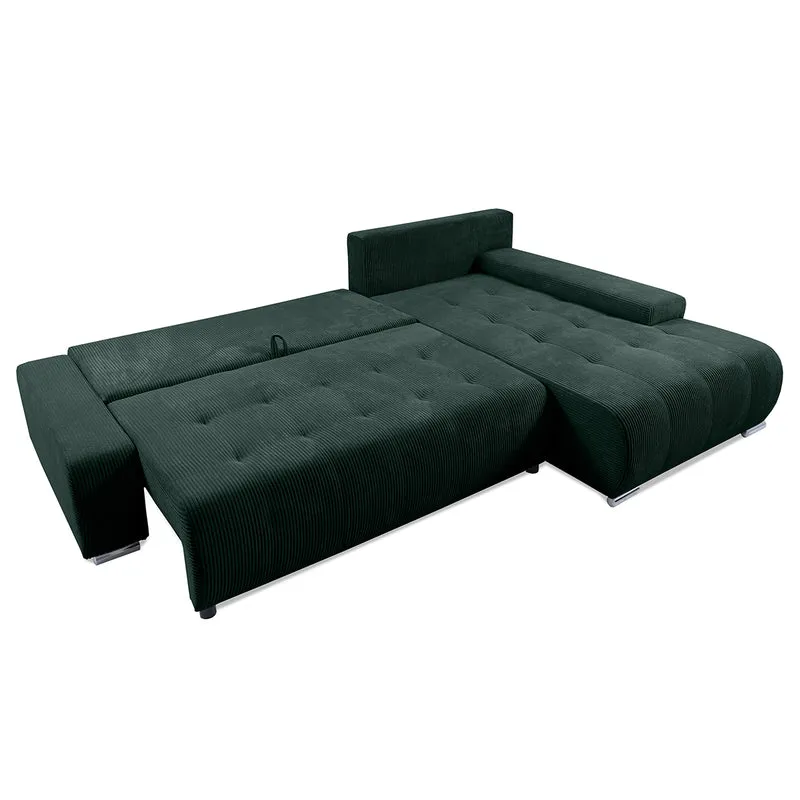 Canapé d'angle convertible droit 4 places coffre Jonas velours côtelé Vert Sapin