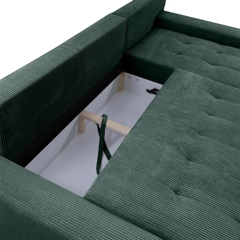 Canapé d'angle convertible droit 4 places coffre Jonas velours côtelé Vert Sapin