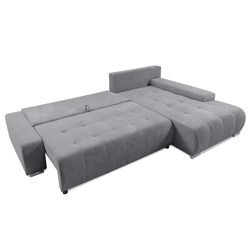 Canapé d'angle convertible droit 4 places coffre Jonas velours côtelé Gris Clair
