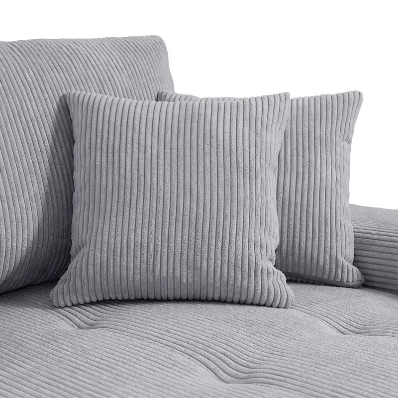 Canapé d'angle convertible droit 4 places coffre Jonas velours côtelé Gris Clair