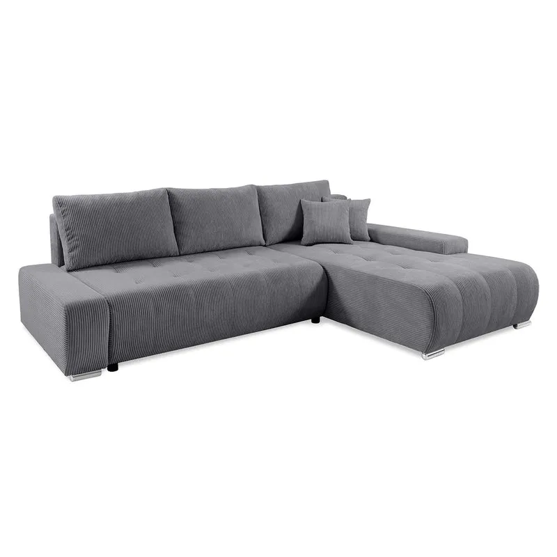 Canapé d'angle convertible droit 4 places coffre Jonas velours côtelé Gris