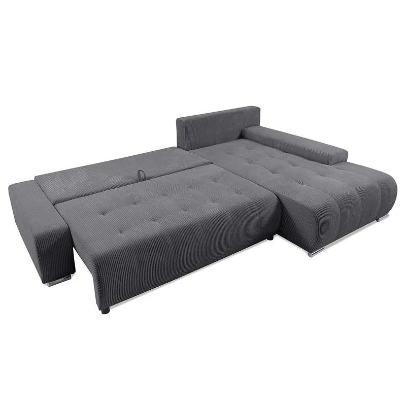 Canapé d'angle convertible droit 4 places coffre Jonas velours côtelé Gris