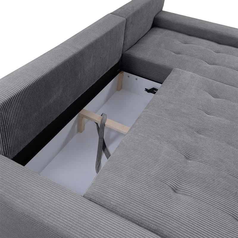 Canapé d'angle convertible droit 4 places coffre Jonas velours côtelé Gris