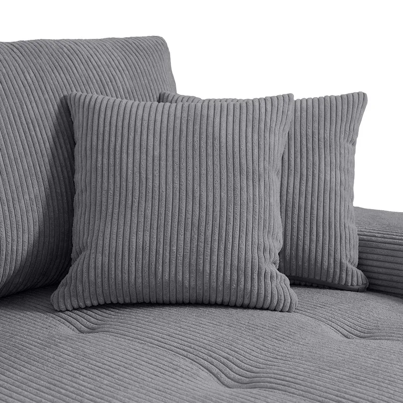 Canapé d'angle convertible droit 4 places coffre Jonas velours côtelé Gris
