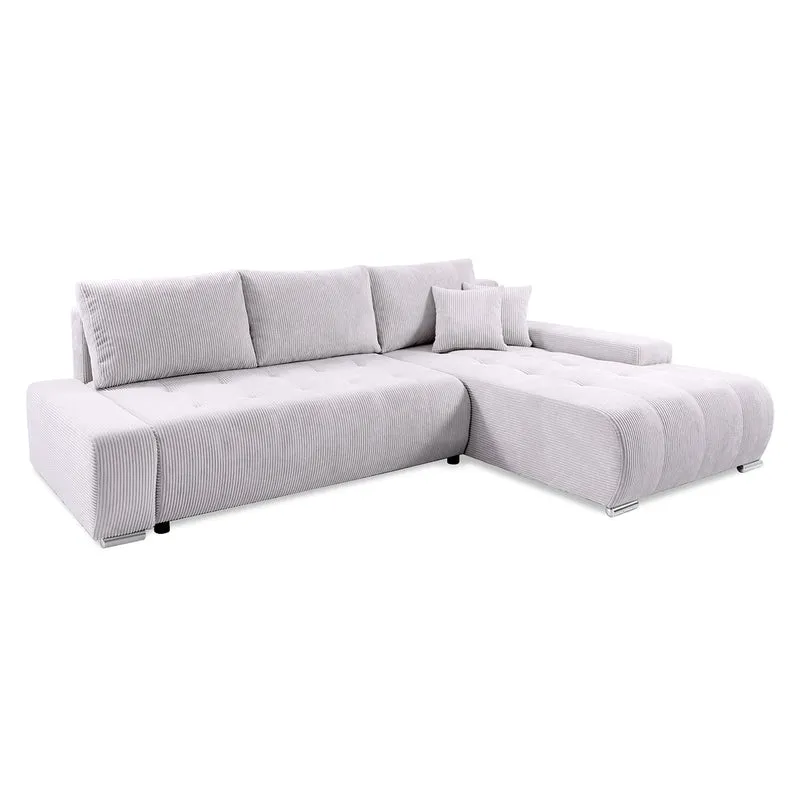 Canapé d'angle convertible droit 4 places coffre Jonas velours côtelé Blanc Cassé