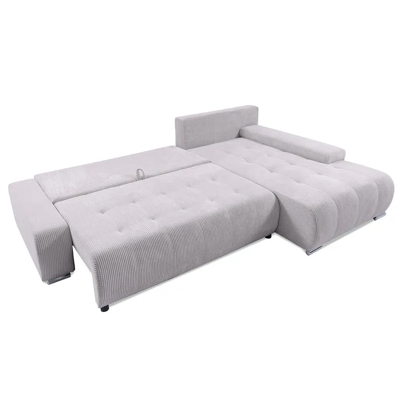 Canapé d'angle convertible droit 4 places coffre Jonas velours côtelé Blanc Cassé