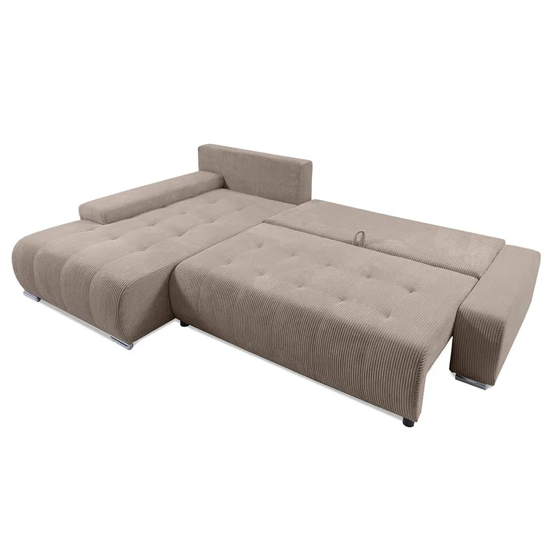 Canapé d'angle convertible gauche 4 places coffre Jonas velours côtelé Taupe