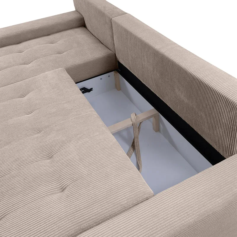 Canapé d'angle convertible gauche 4 places coffre Jonas velours côtelé Taupe