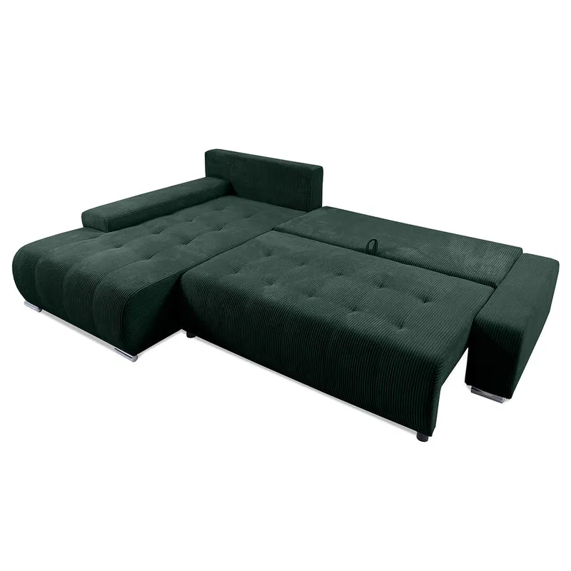 Canapé d'angle convertible gauche 4 places coffre Jonas velours côtelé Vert Sapin
