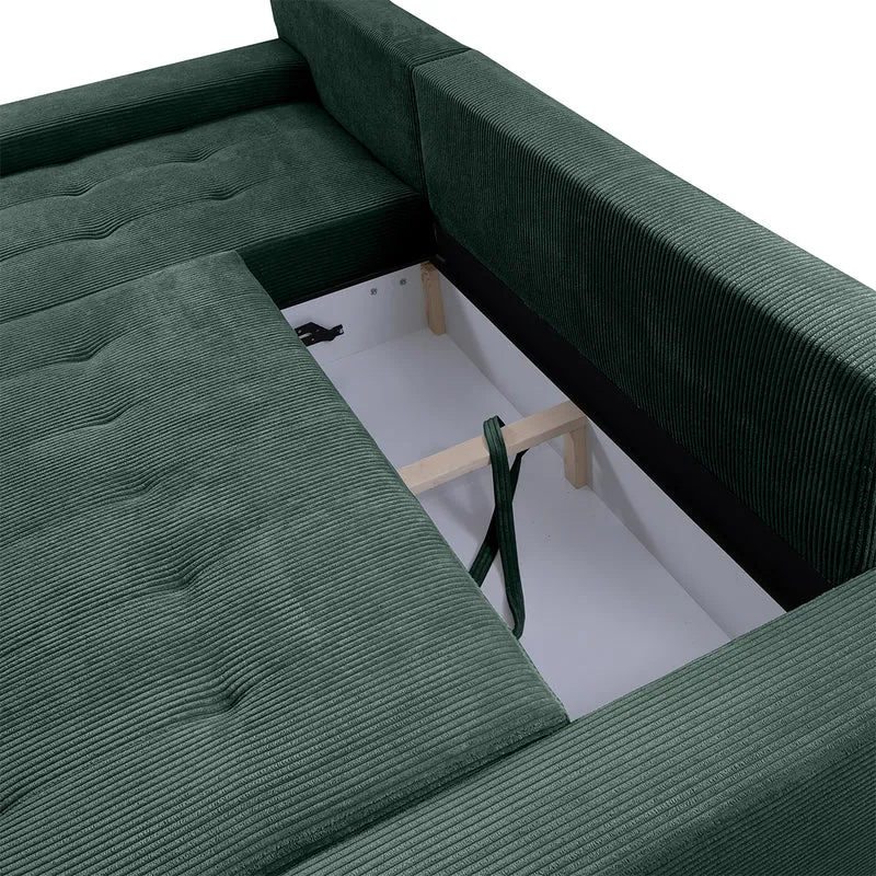 Canapé d'angle convertible gauche 4 places coffre Jonas velours côtelé Vert Sapin
