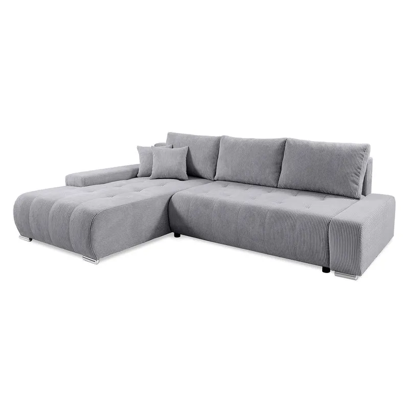 Canapé d'angle convertible gauche 4 places coffre Jonas velours côtelé Gris Clair