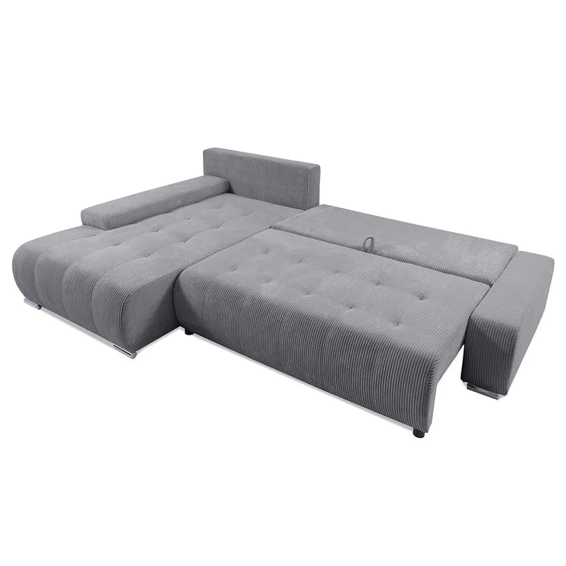 Canapé d'angle convertible gauche 4 places coffre Jonas velours côtelé Gris Clair