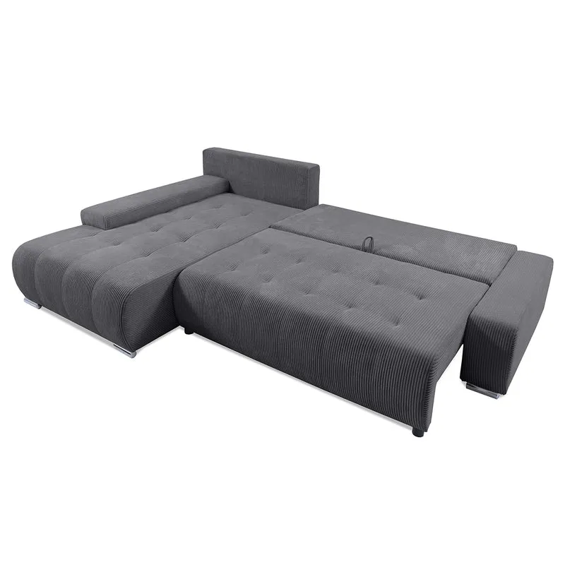 Canapé d'angle convertible gauche 4 places coffre Jonas velours côtelé Gris