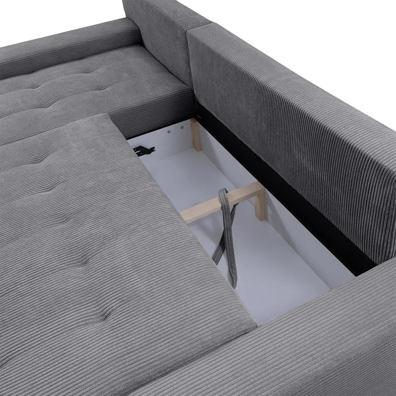 Canapé d'angle convertible gauche 4 places coffre Jonas velours côtelé Gris