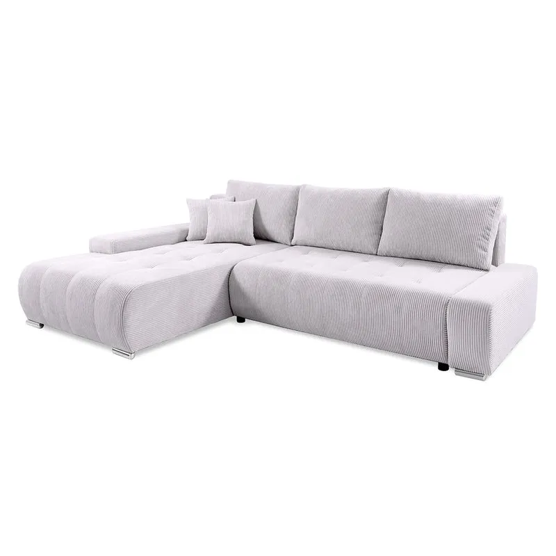 Canapé d'angle convertible gauche 4 places coffre Jonas velours côtelé Blanc Cassé