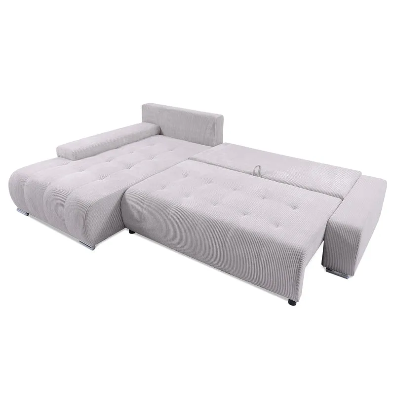 Canapé d'angle convertible gauche 4 places coffre Jonas velours côtelé Blanc Cassé