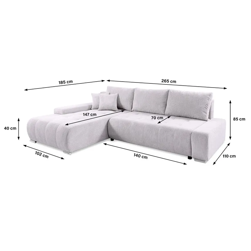 Canapé d'angle convertible gauche 4 places coffre Jonas velours côtelé Blanc Cassé